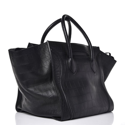 Celine Crocodile Embossed Calfskin Large Phantom Luggage Black 3 of 17