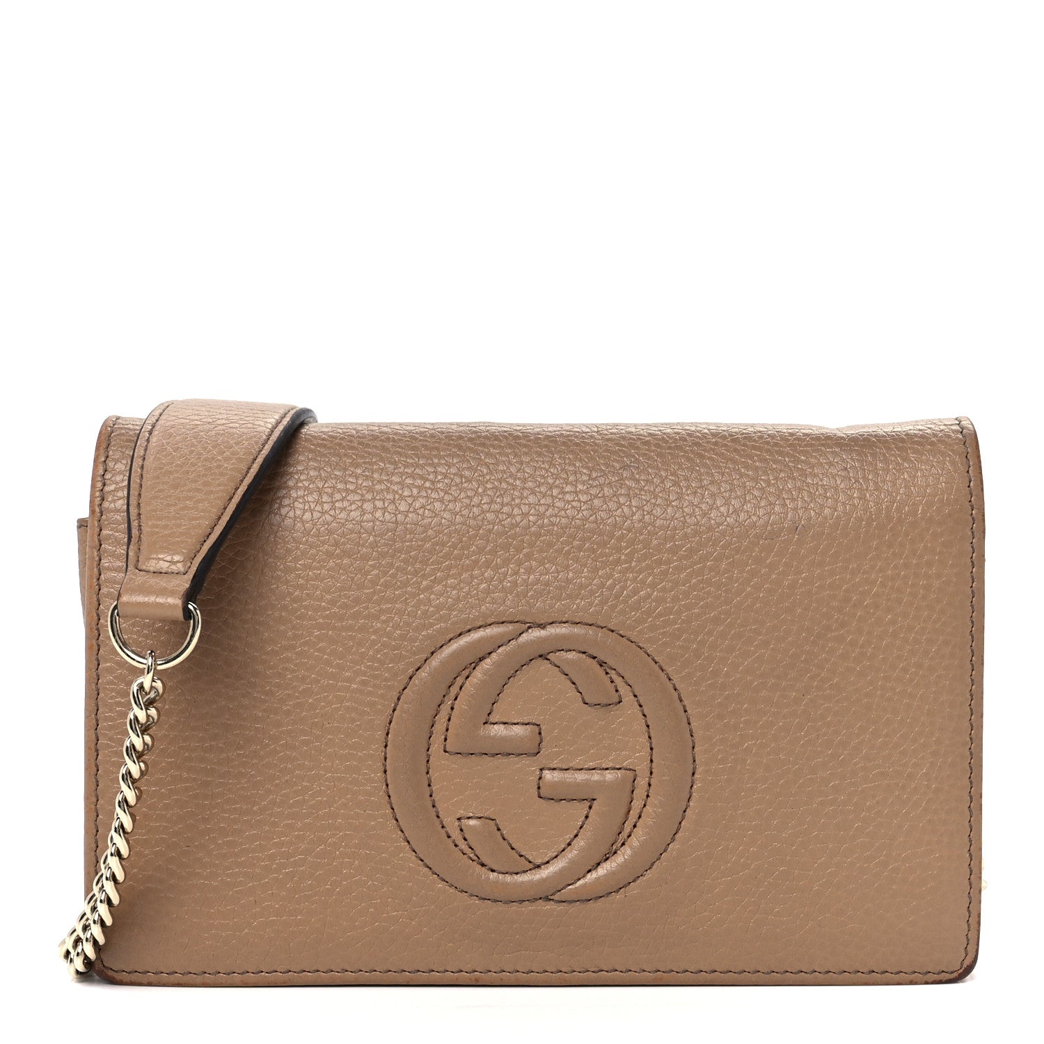 Gucci Pebbled Calfskin Soho Wallet on Chain Camelia 1 of 11