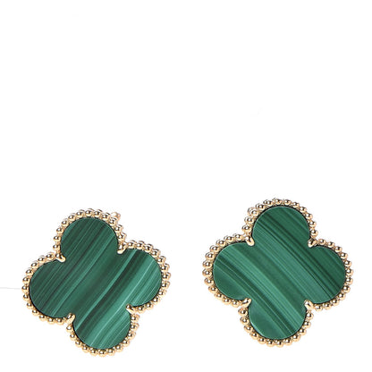 Van Cleef & Arpels 18K Yellow Gold Malachite Magic Alhambra Earrings 1 of 5