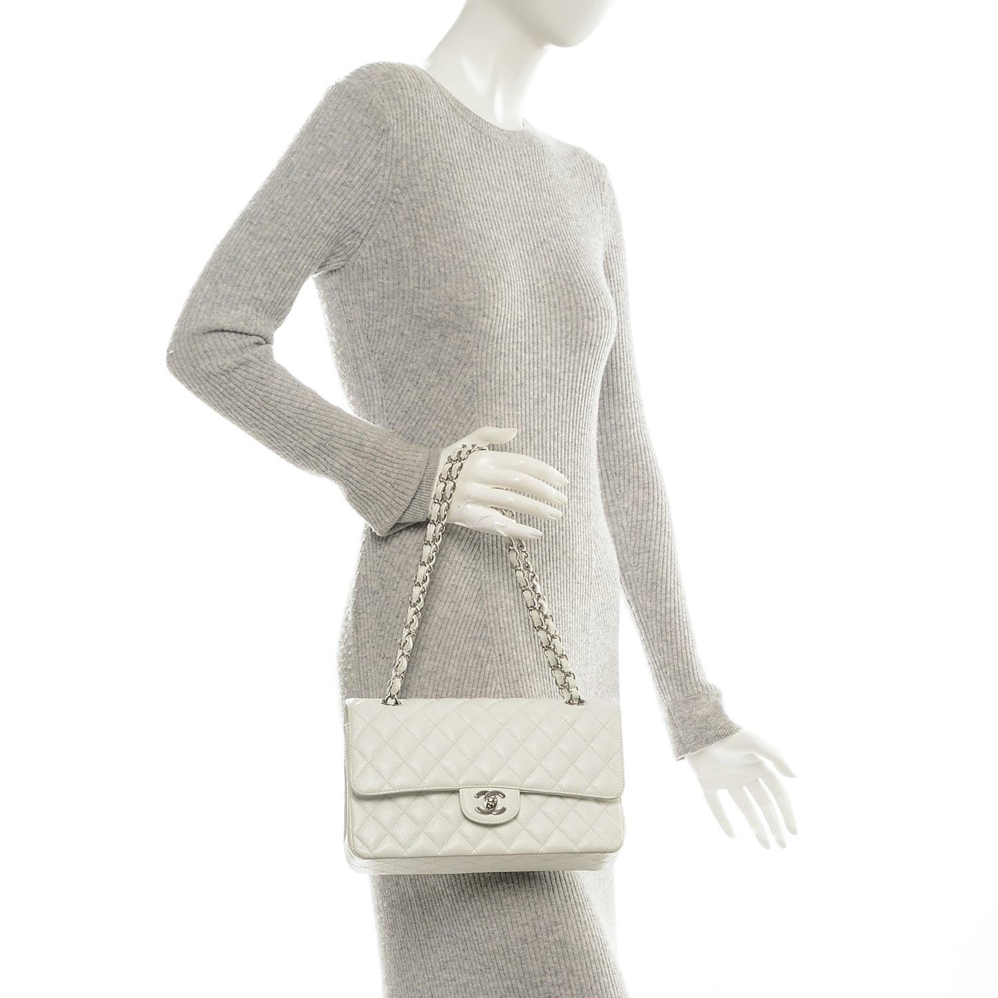 Caviar Quilted Medium Double Flap White