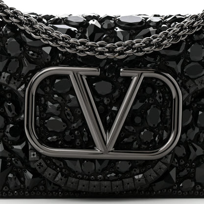 Valentino Garavani Crystal Nappa Monochrome Vlogo Small Loco Shoulder Bag Black 7 of 18