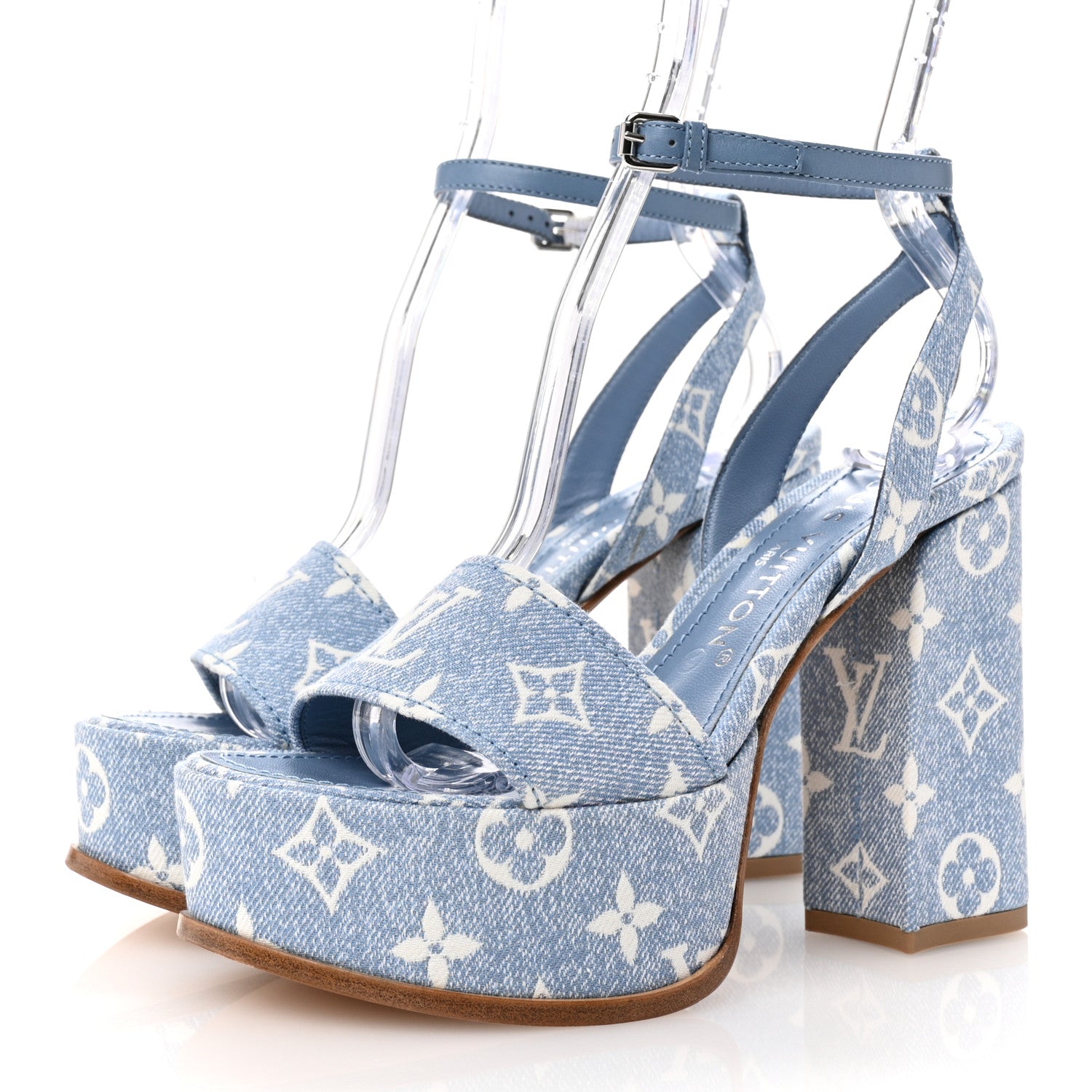 Louis Vuitton Monogram Jacquard Denim Platform Sandals 36 Blue 4 of 12