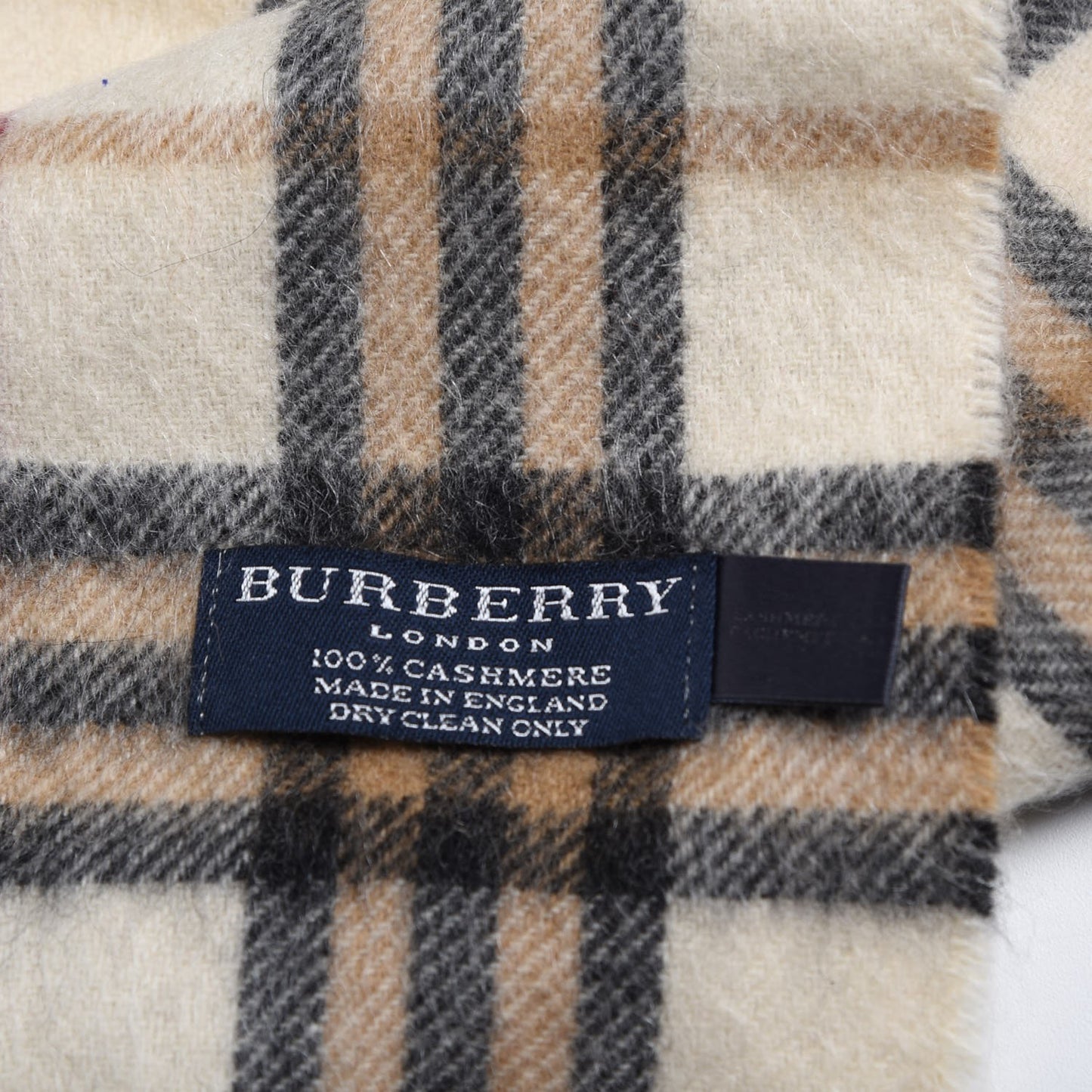 Cashmere Check Fringe Scarf Ivory