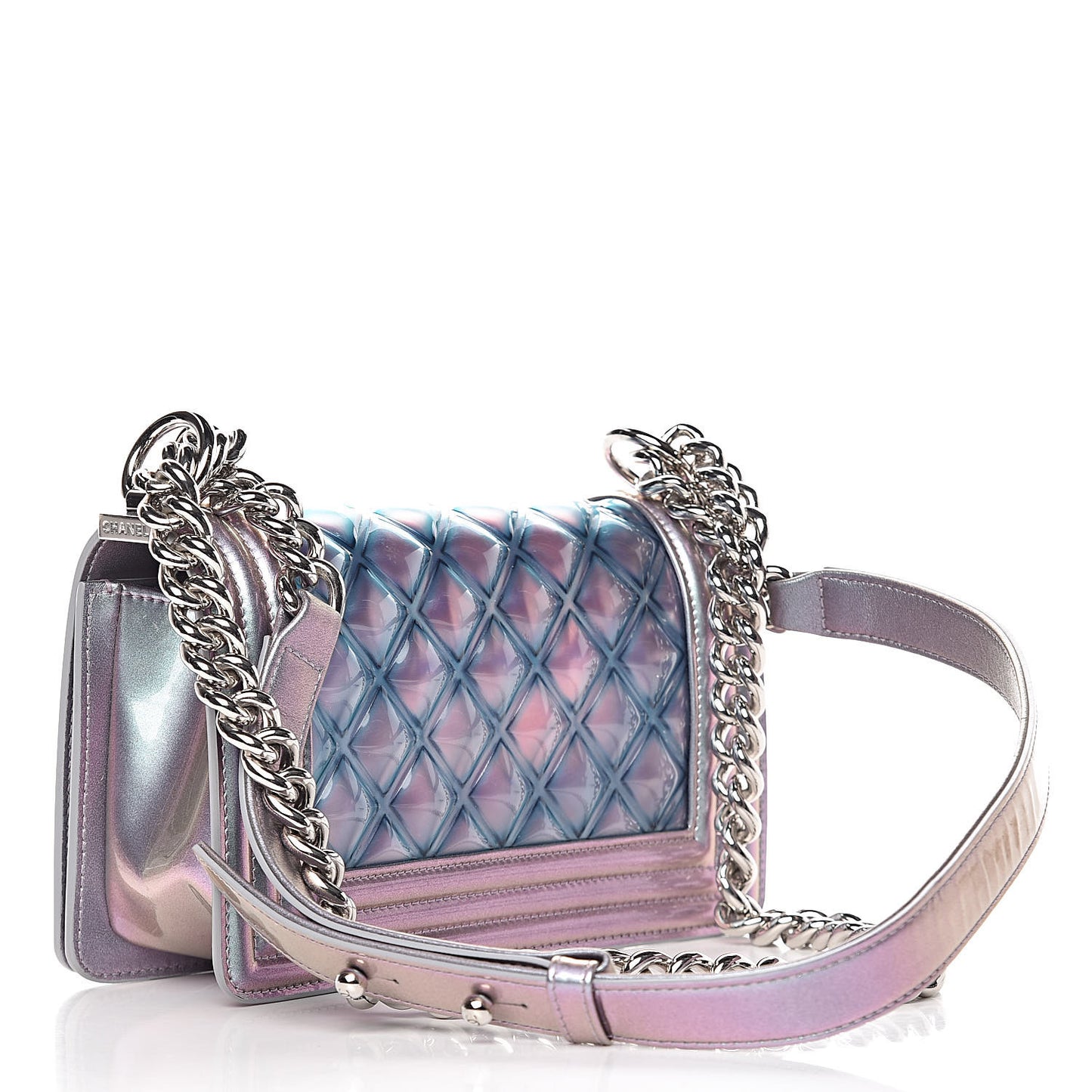 Iridescent Patent Calfskin PVC Quilted Small Boy Flap Light Purple