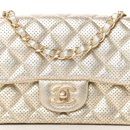 Chanel Metallic Lambskin Perforated Mini Rectangular Flap Light Gold 10 of 10