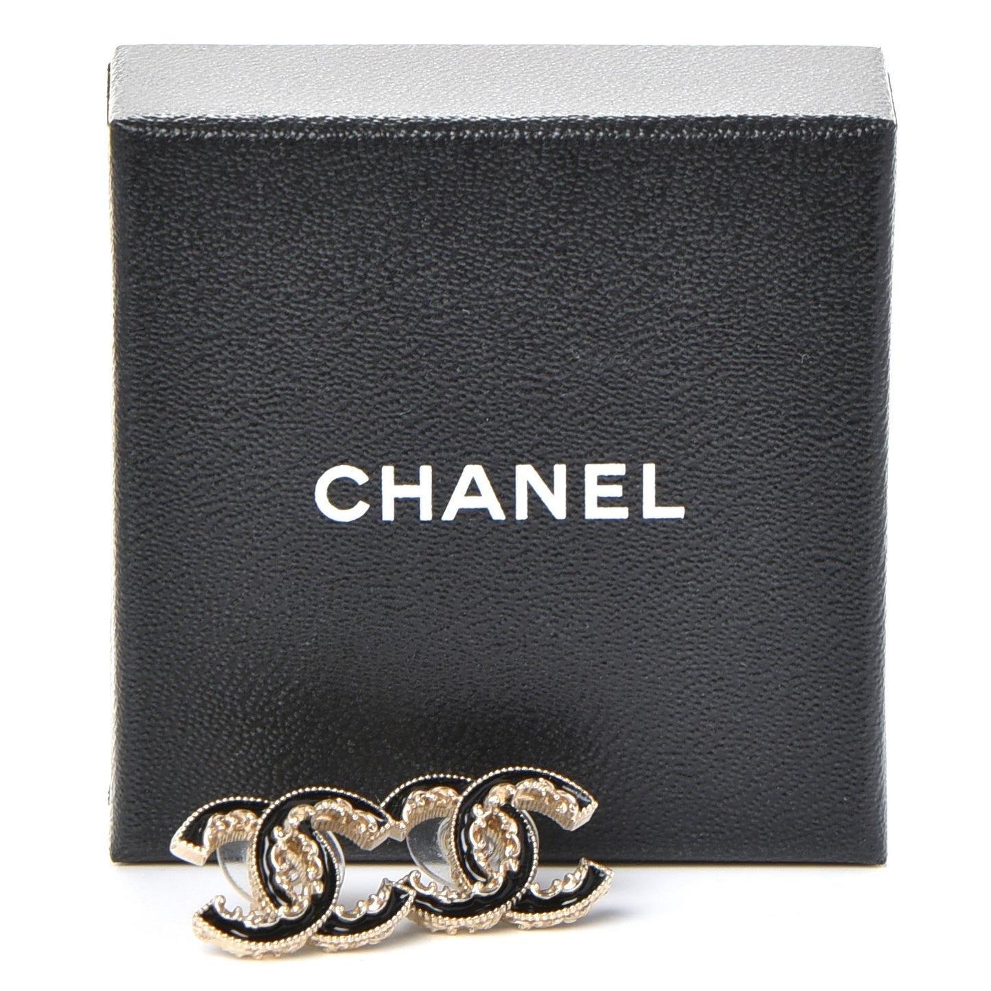 Enamel CC Baroque Earrings Black Gold