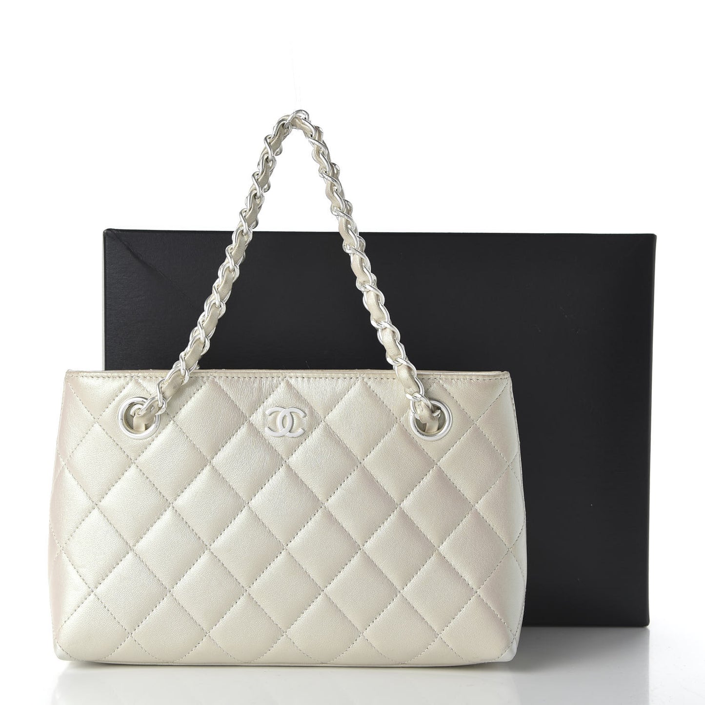 Iridescent Lambskin Quilted Pochette White