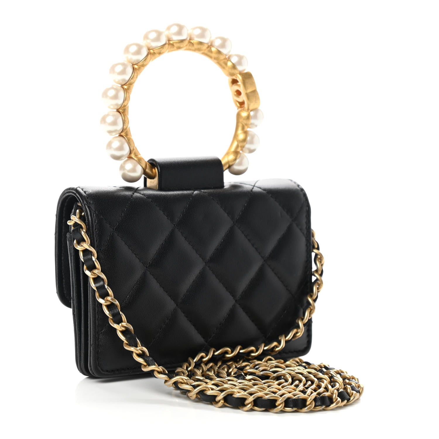 Chanel Lambskin Quilted Pearl Crown Clutch With Chain Black 2 of 9