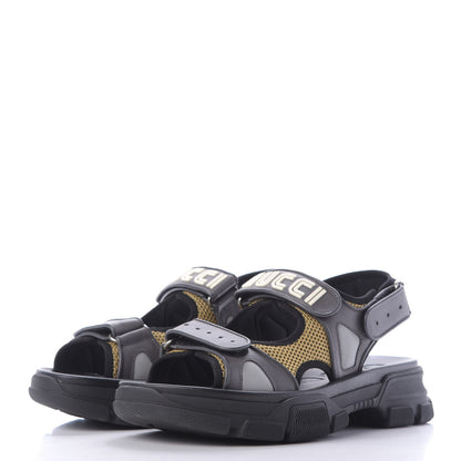 Gucci X SEGA Nappa Mesh Mens Aguru Sandals 9 Loess Black 3 of 10