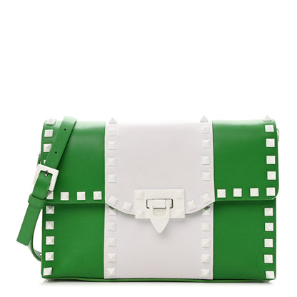 Valentino Garavani Vitello Colorblock Medium Free Rockstud Flip Lock Crossbody Bag Peppermint White 1 of 10