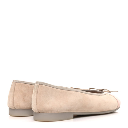 Chanel Suede Cap Toe CC Ballerina Flats 38.5 Beige Light Pink 5 of 10