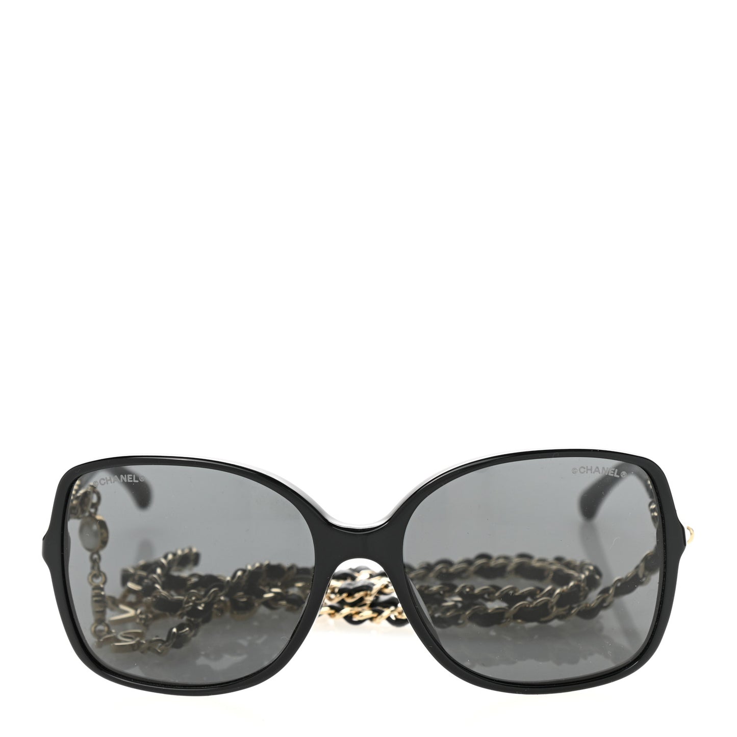 Acetate Lambskin Chain Square Sunglasses 5210-Q-A Black