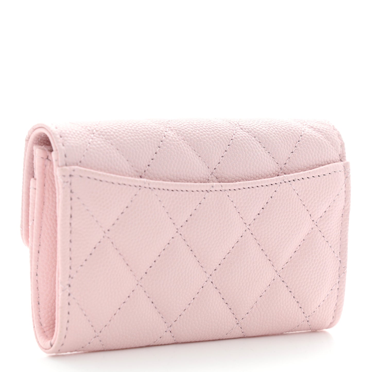 Caviar Quilted Flap Card Holder Wallet Light Pink
