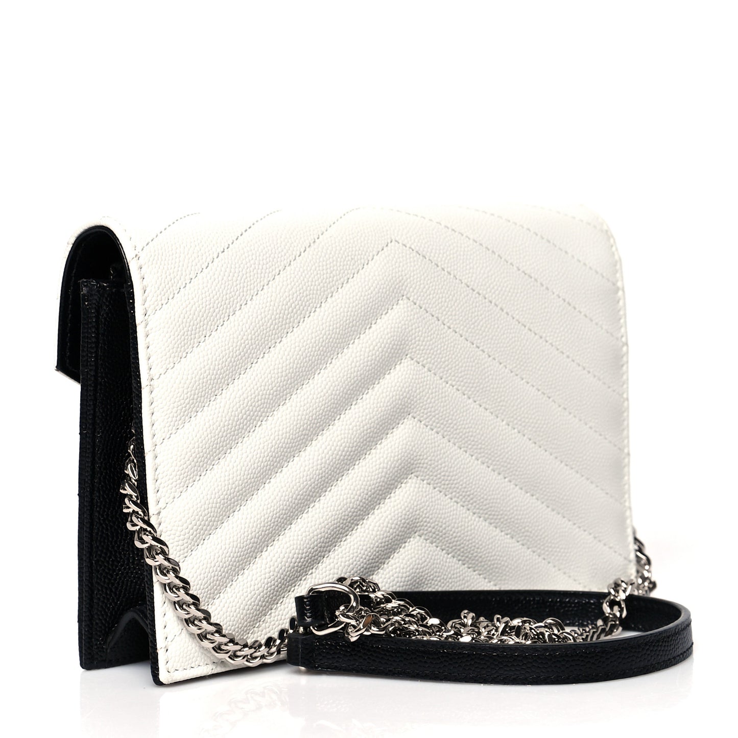 Grain De Poudre Matelasse Chevron Monogram Envelope Chain Wallet Pearl White Black