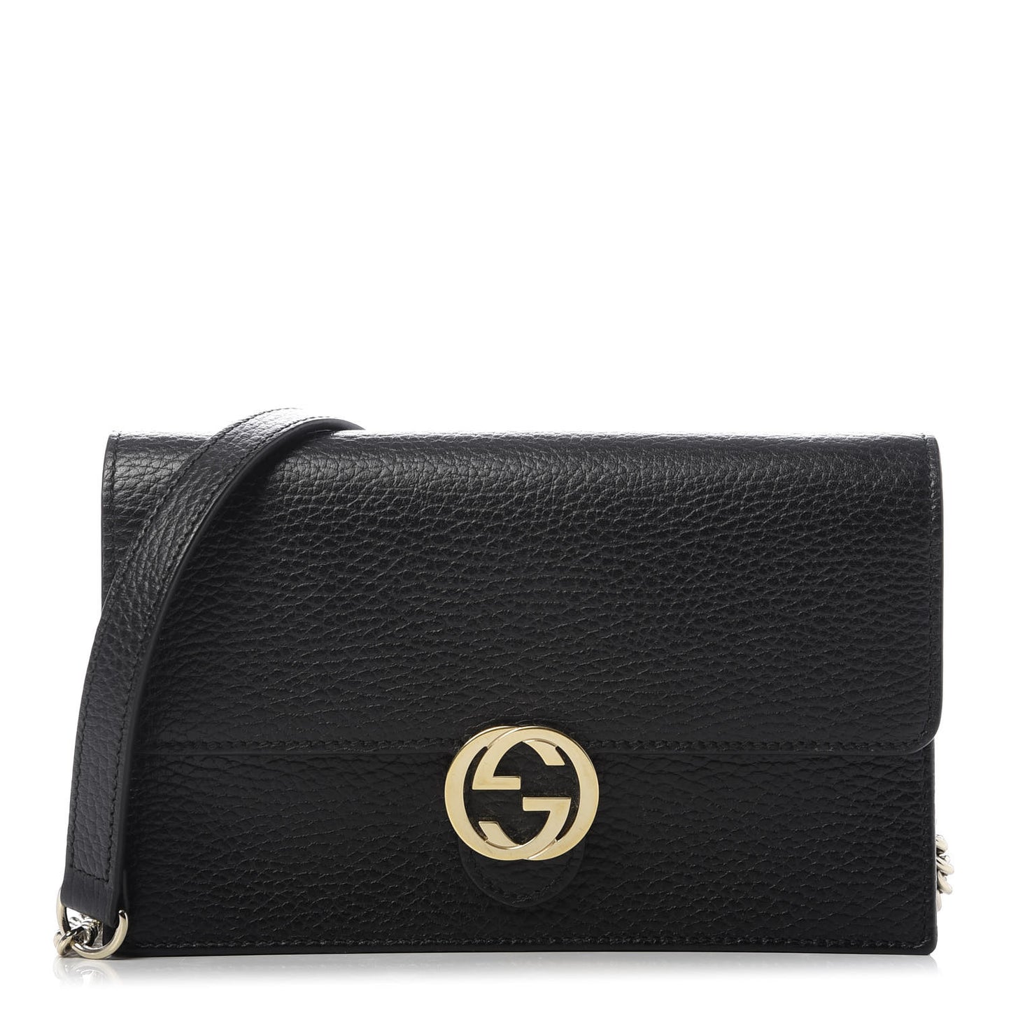 Dollar Calfskin Interlocking G Chain Wallet Black