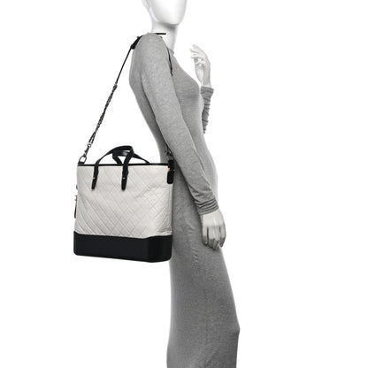 Chanel Aged Calfskin Quilted Large Gabrielle Shopping Tote White Black 2 of 10