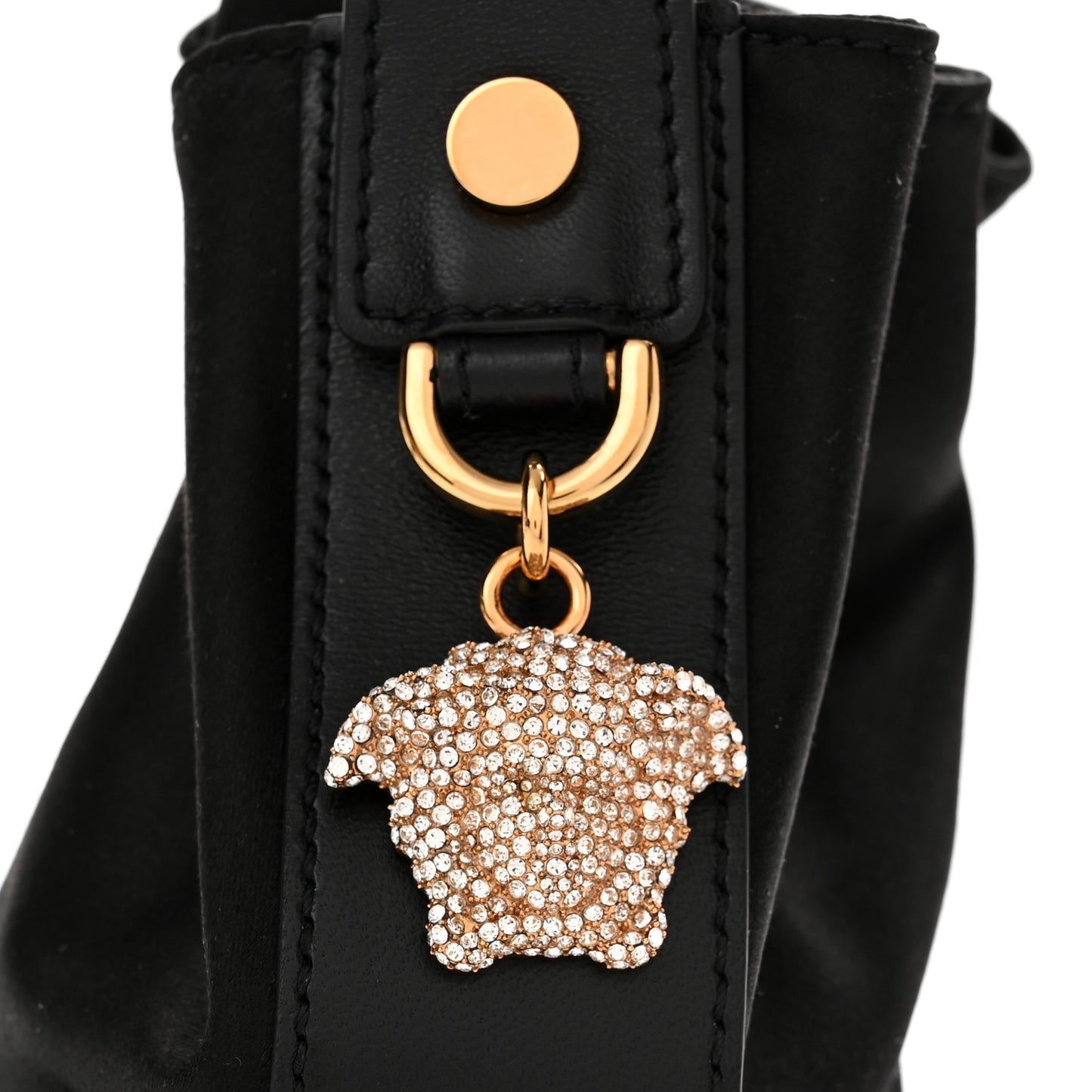 Satin Medusa Drawstring Bucket Bag Black