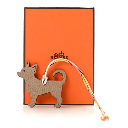 Hermes Taurillon Clemence Chevre Mysore Petit H Chihuahua Bag Charm Etoupe 4 of 4