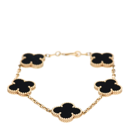 Van Cleef & Arpels 18K Yellow Gold Black Onyx 5 Motifs Vintage Alhambra Bracelet 1 of 5