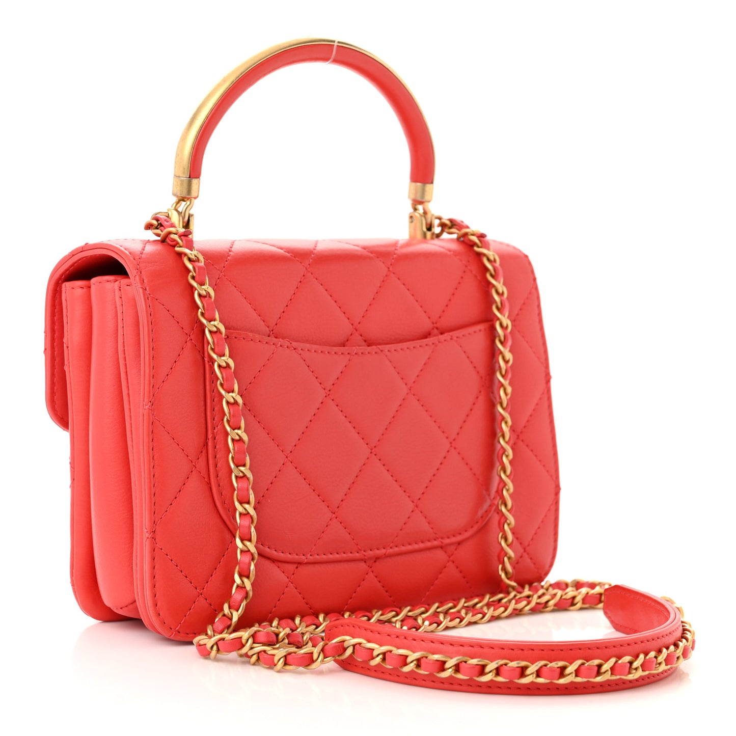 Calfskin Quilted Metal Small Top Handle Envelope Flap Red
