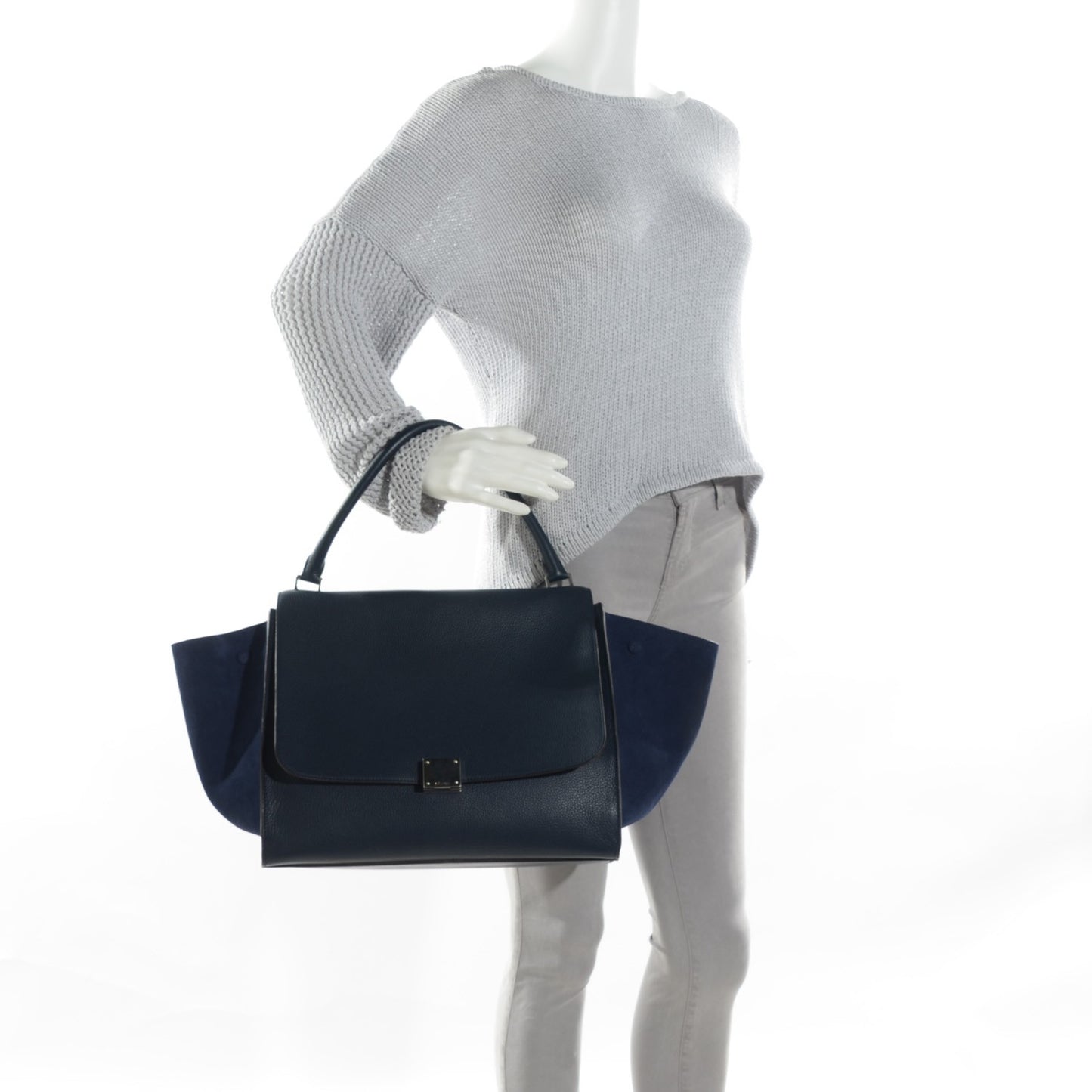 Drummed Calfskin Suede Large Trapeze Navy Blue