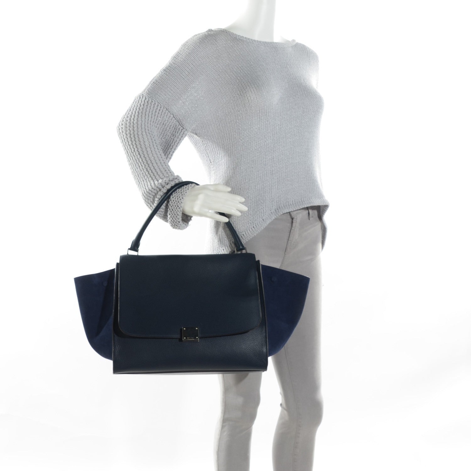 Celine Drummed Calfskin Suede Large Trapeze Navy Blue 2 of 8