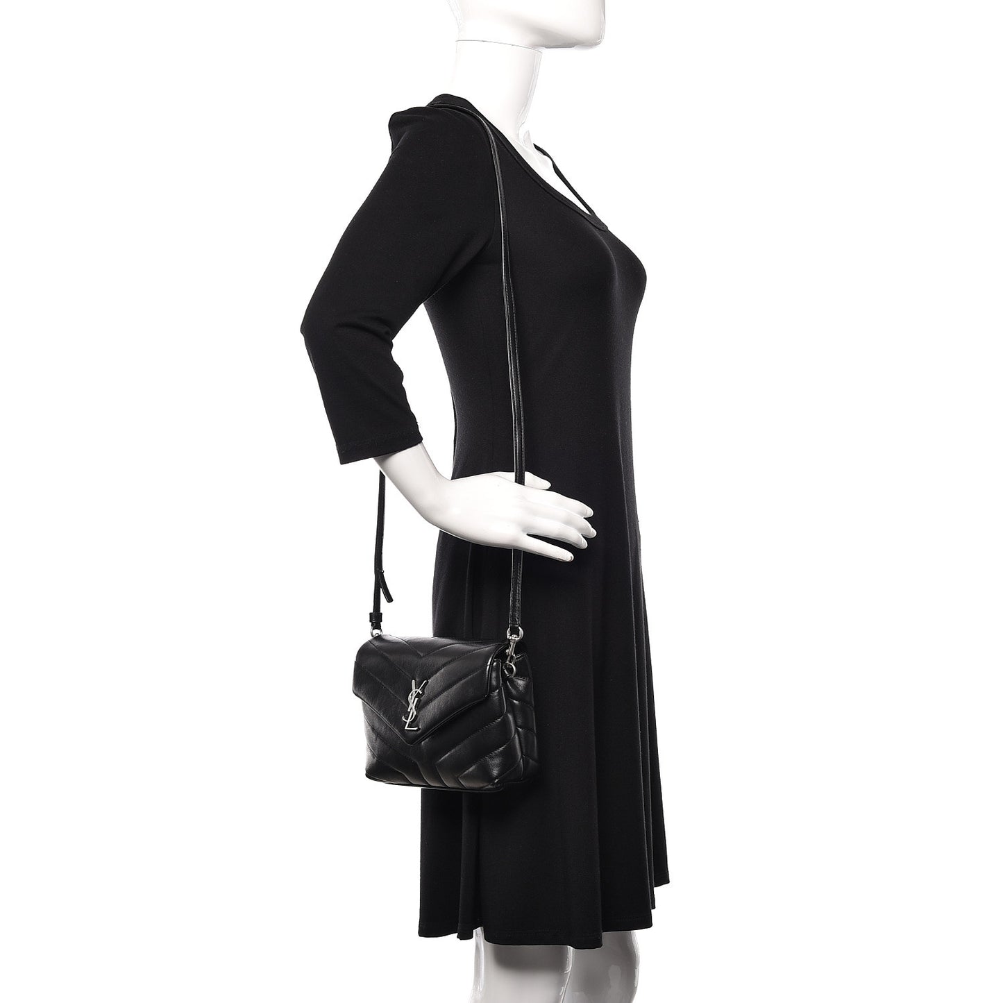 Calfskin Y Quilted Monogram Toy Loulou Crossbody Bag Black