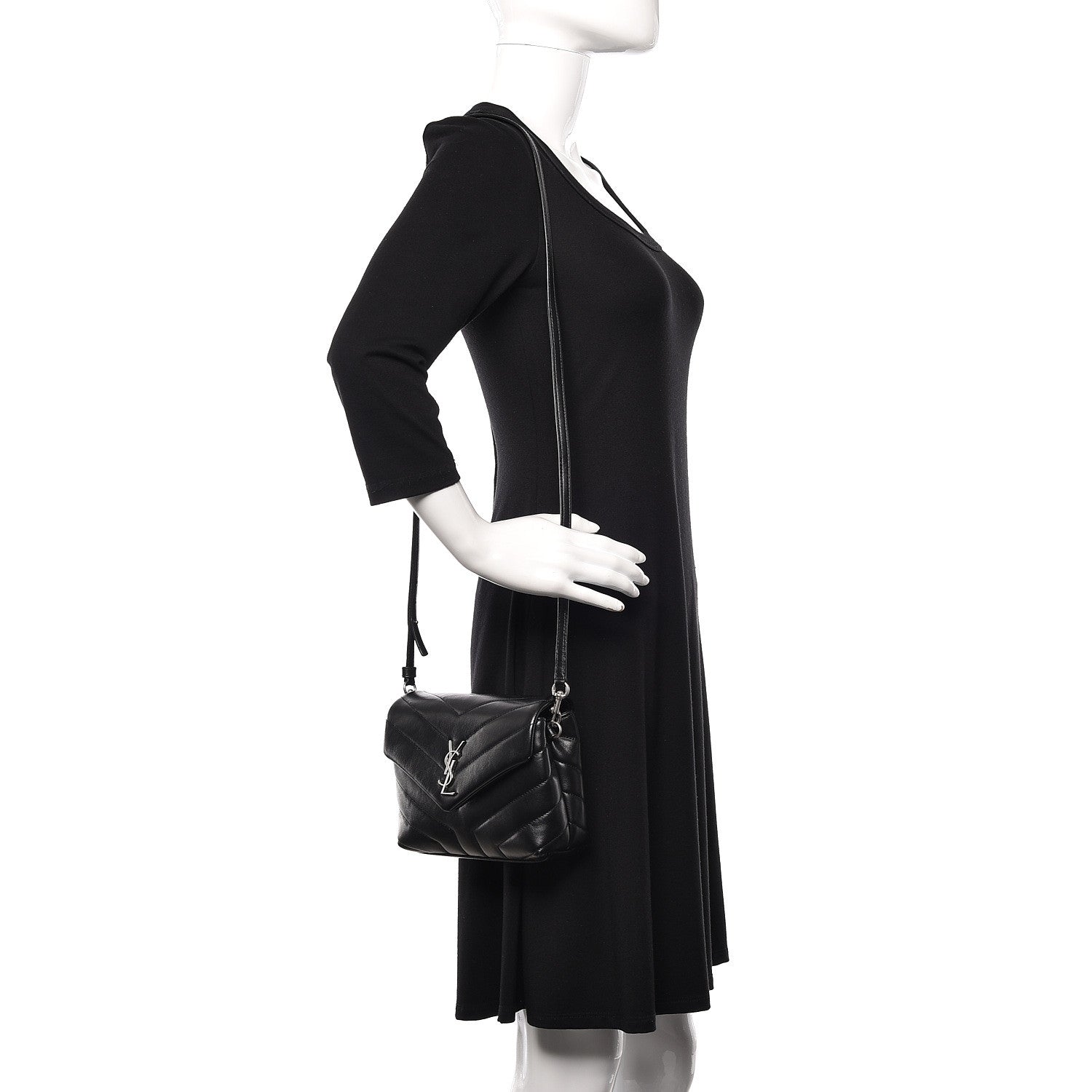 Saint Laurent Calfskin Y Quilted Monogram Toy Loulou Crossbody Bag Black 2 of 13