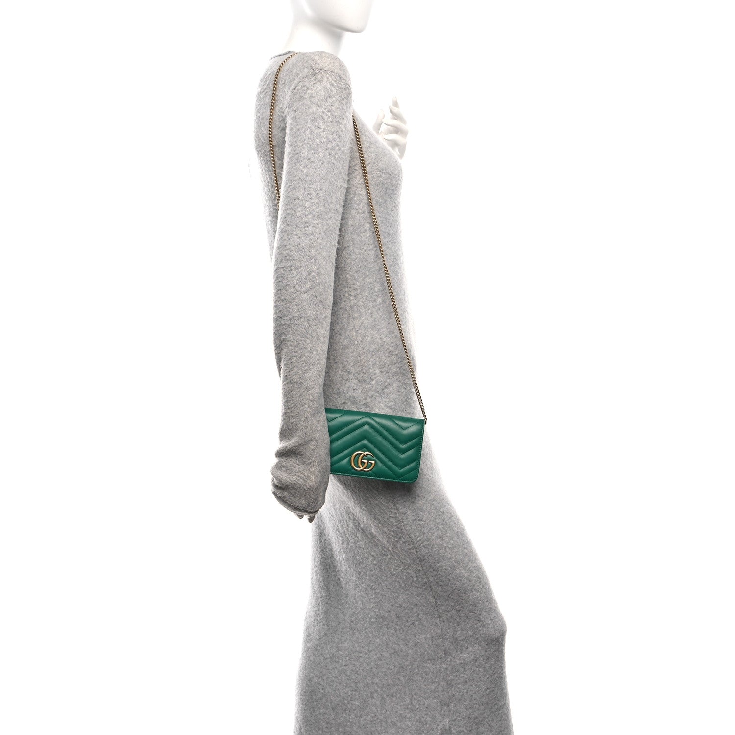 Gucci Calfskin Matelasse GG Marmont Mini Bag Emerald Green 2 of 10