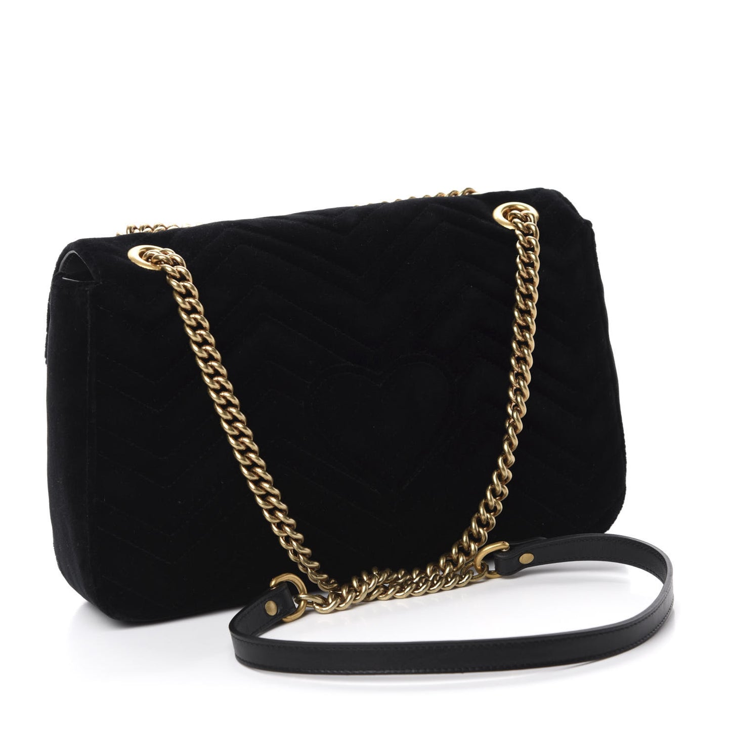 Velvet Matelasse Loved Embroidered Medium GG Marmont Shoulder Bag Black