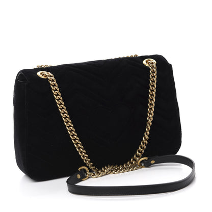 Gucci Velvet Matelasse Loved Embroidered Medium GG Marmont Shoulder Bag Black 3 of 10