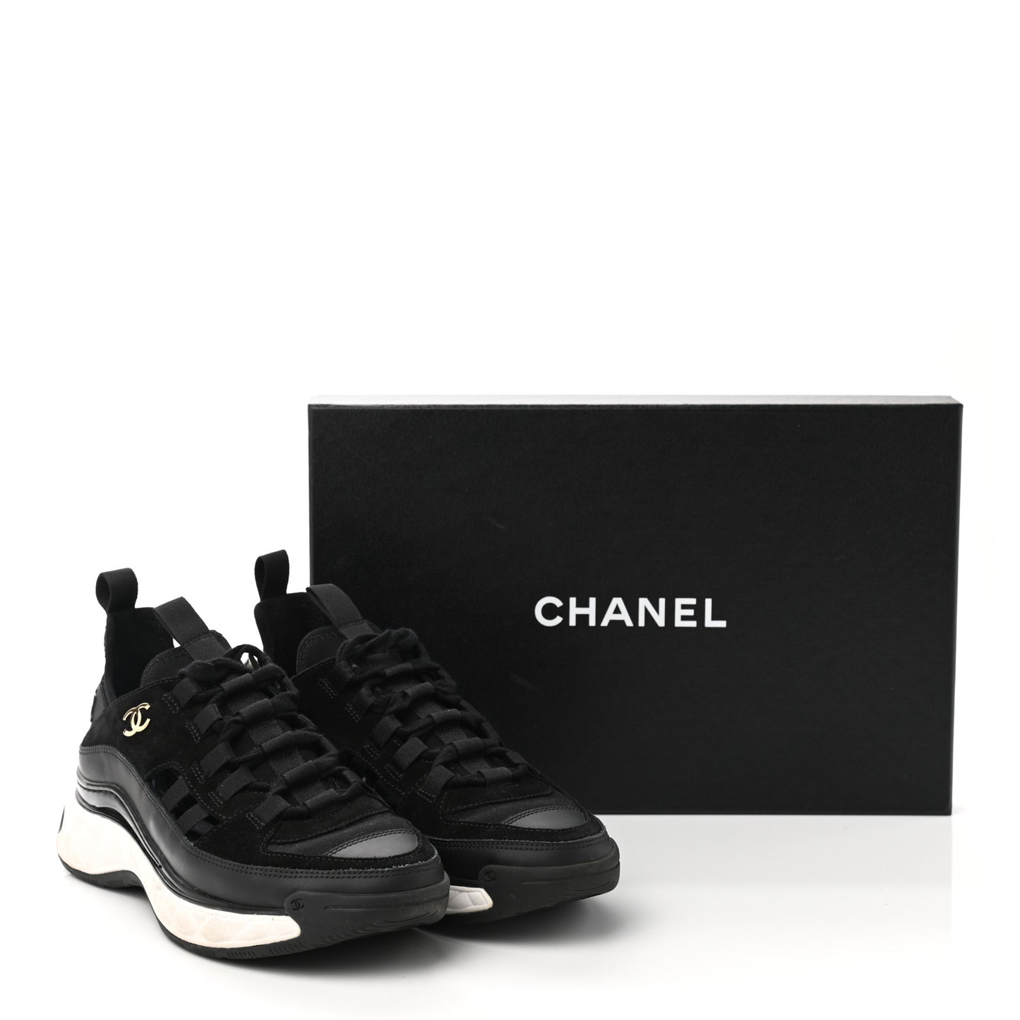 Velvet Calfskin Mixed Fibers CC Sneakers 36.5 Black