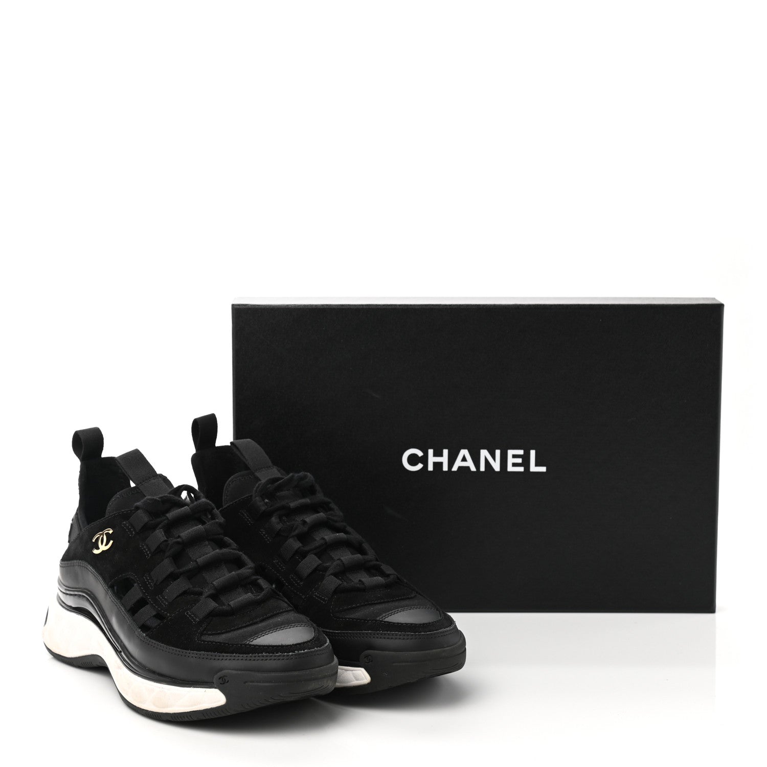 Chanel Velvet Calfskin Mixed Fibers CC Sneakers 36.5 Black 9 of 9