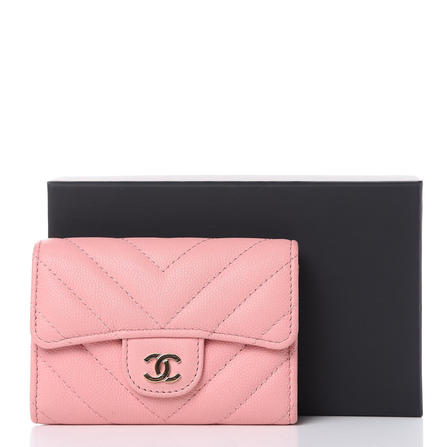 Caviar Chevron Quilted Flap Card Holder Pink
