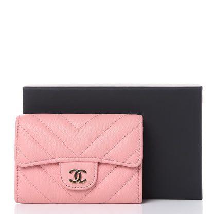 Chanel Caviar Chevron Quilted Flap Card Holder Pink 11 of 11