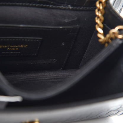 Saint Laurent Calfskin Crocodile Embossed Small Monogram Sunset Black 9 of 11