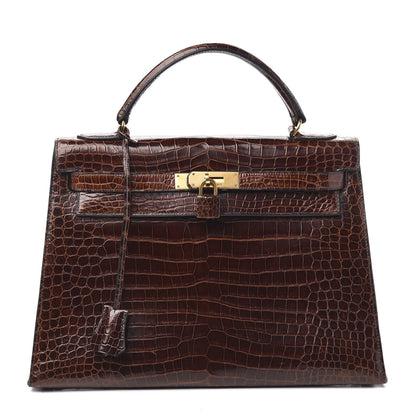 Hermes Shiny Niloticus Crocodile Kelly Sellier 32 Havane 1 of 30