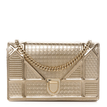 Christian Dior Metallic Patent Micro-Cannage Diorama Wallet on Chain Pouch Gold 1 of 10