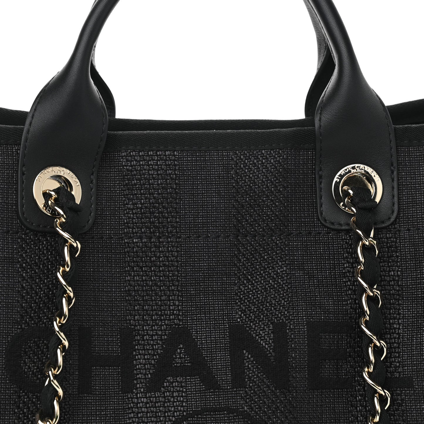 Mixed Fibers Calfskin Striped Medium Deauville Tote Black