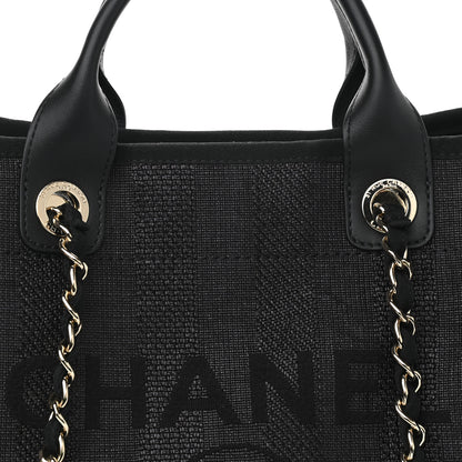 Chanel Mixed Fibers Calfskin Striped Medium Deauville Tote Black 8 of 11