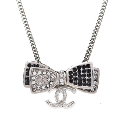 Chanel Crystal CC Bow Necklace Silver Black 4 of 5