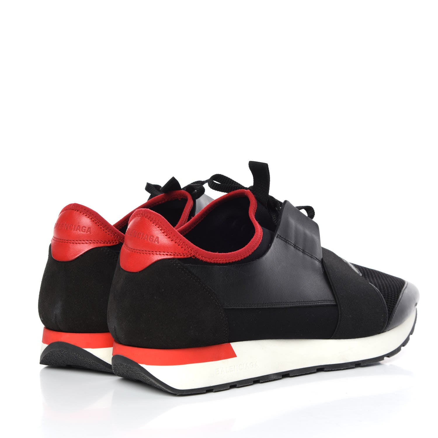 Balenciaga Mesh Calfskin Neoprene Mens Race Runner Sneakers 46 Black Red 4 of 11