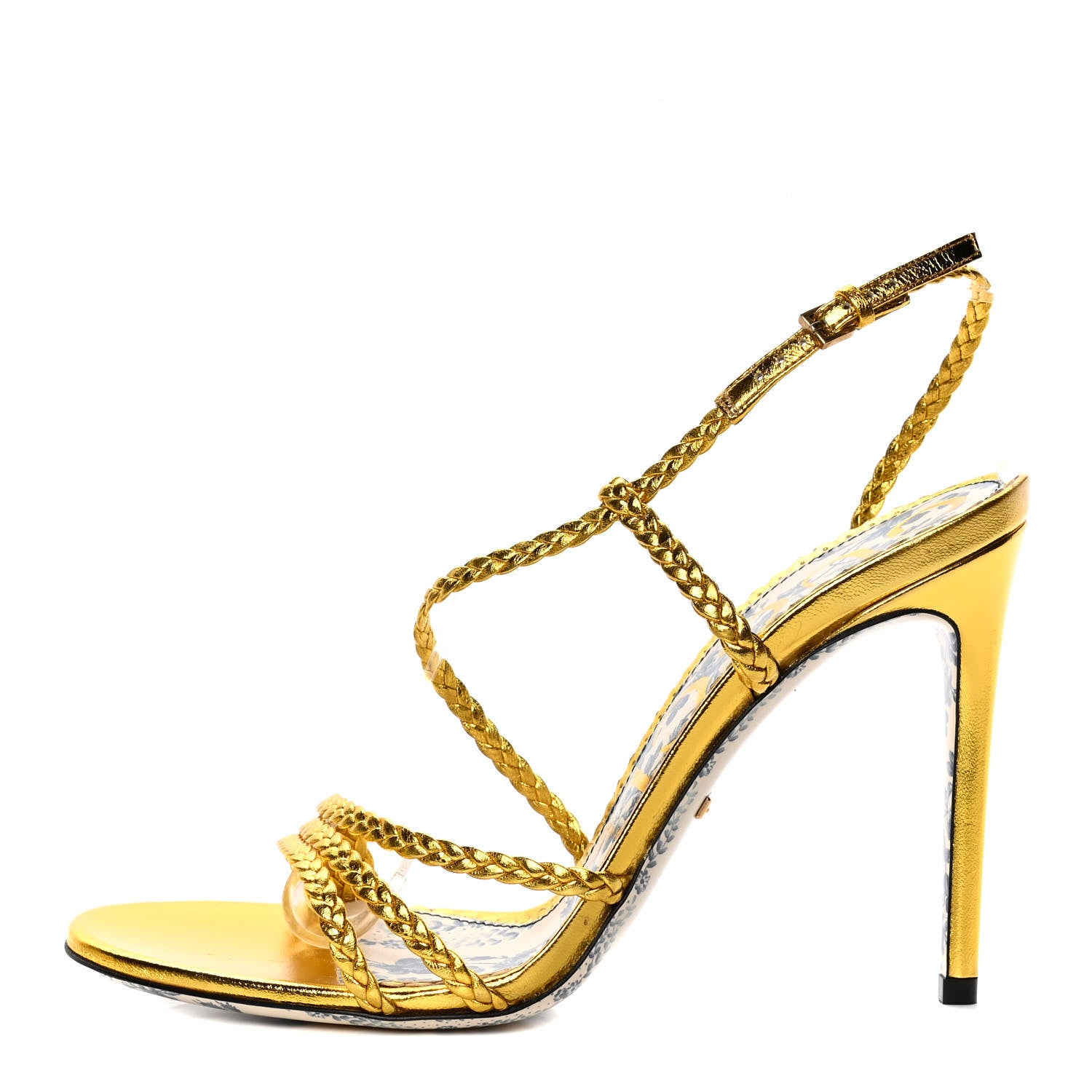 Gucci Metallic Nappa Braided Haines High Heel Sandals 39.5 Gold 1 of 9