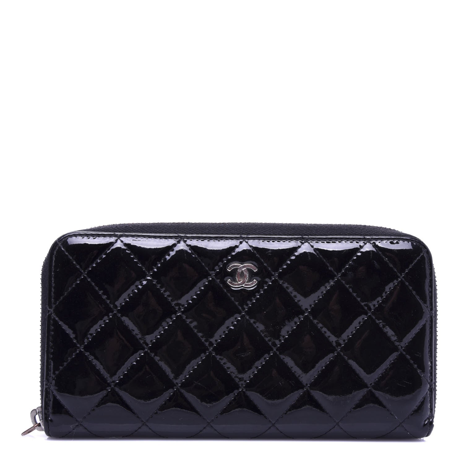 Chanel Patent Quilted Zip Around Wallet Black 1 of 10