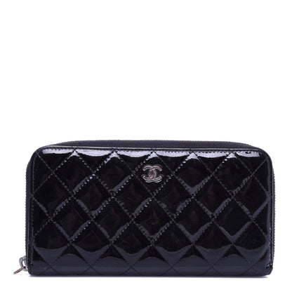 Chanel Patent Quilted Zip Around Wallet Black 1 of 10