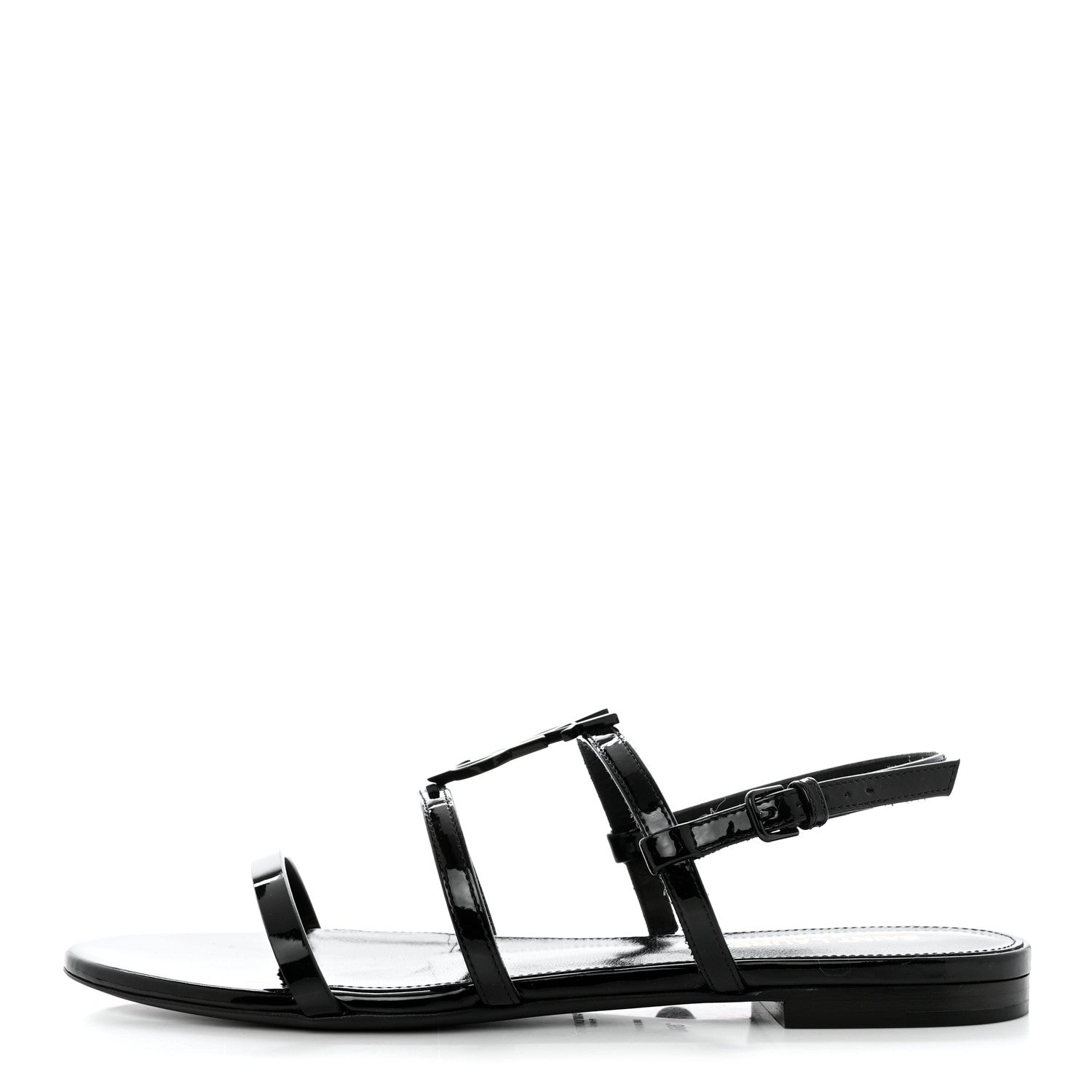 Saint Laurent Patent Calfskin Cassandra Monogram Sandals 36.5 Black 1 of 12