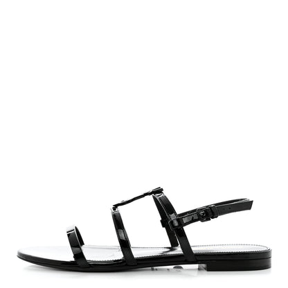Saint Laurent Patent Calfskin Cassandra Monogram Sandals 36.5 Black 1 of 12