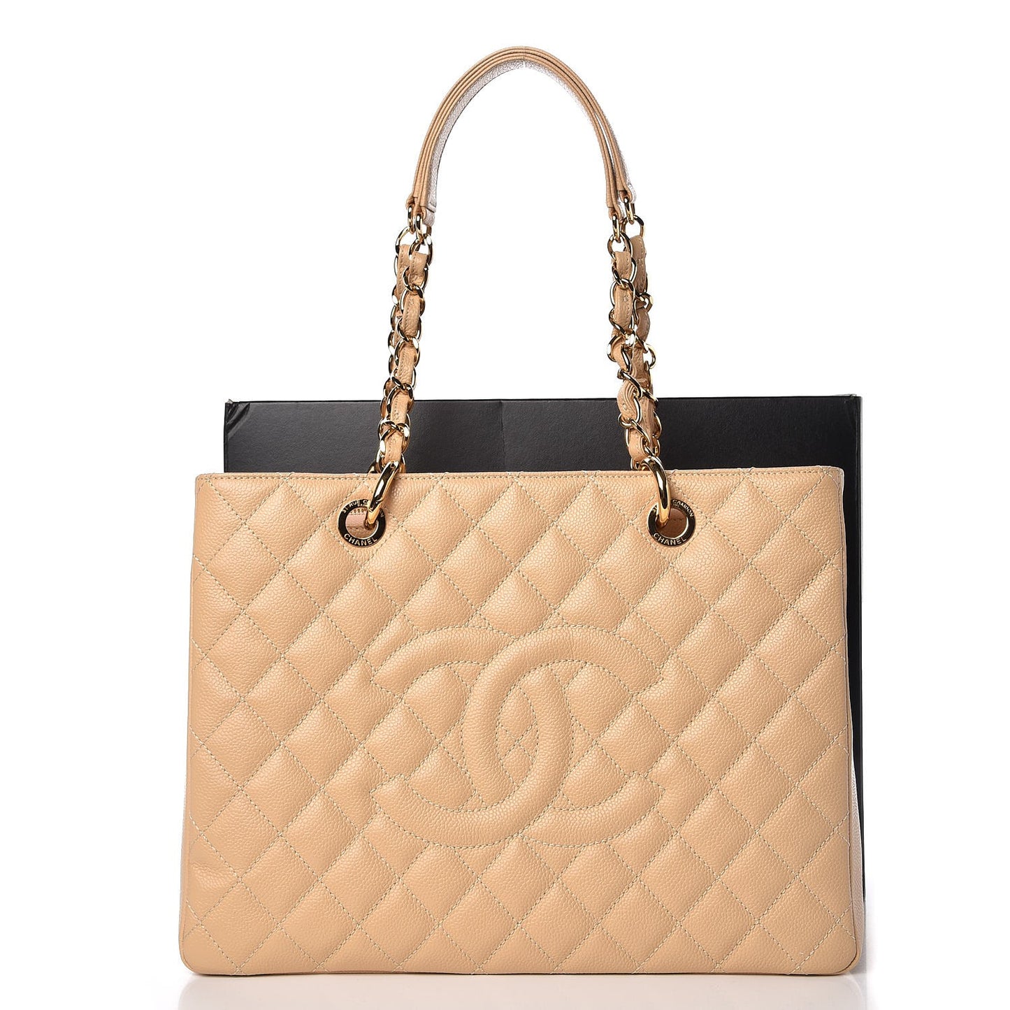 Caviar Quilted Grand Shopping Tote GST Beige Clair