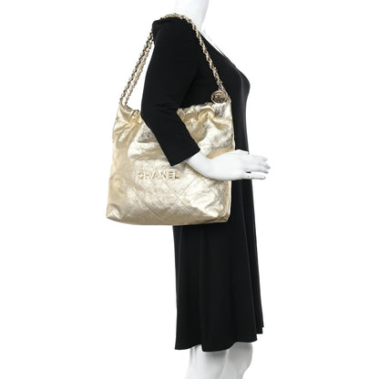 Chanel Metallic Calfskin Quilted Small Chanel 22 Light Gold 2 of 12