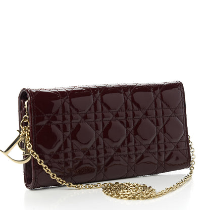 Christian Dior Patent Cannage Lady Dior Rendezvous Wallet On Chain Burgundy 3 of 9